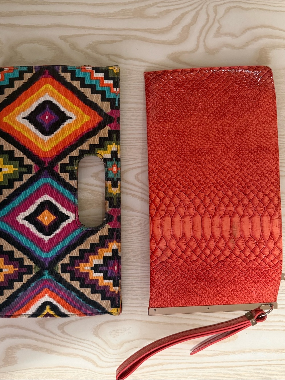 Red Orange Wristlet Clutch with Textured Finish